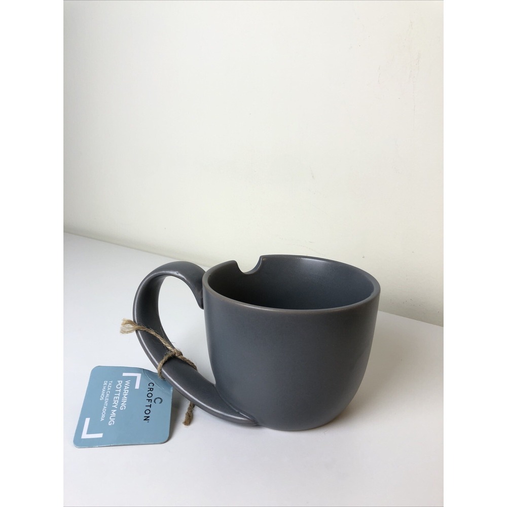 Crofton Large Gray Warming Pottery Mug 5" Diameter